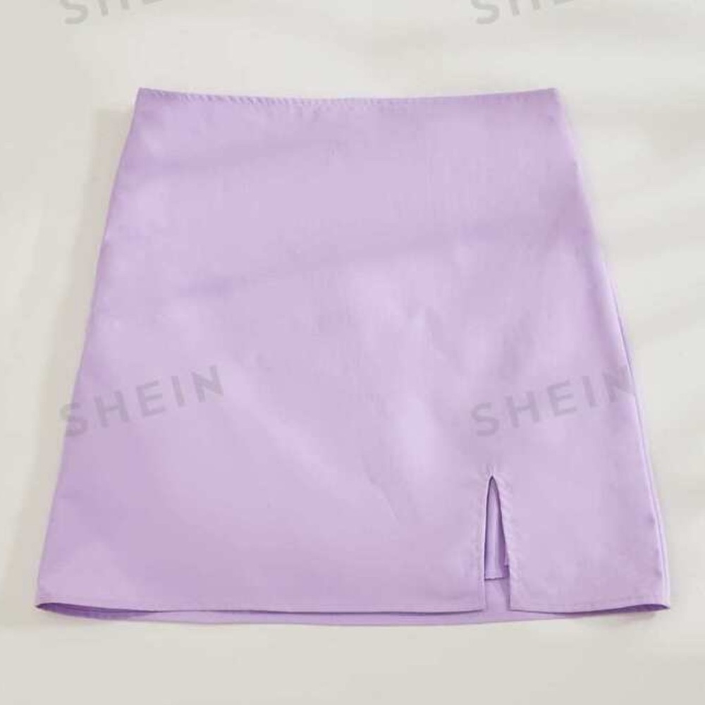 Solid Split Hem Lilac Skirt